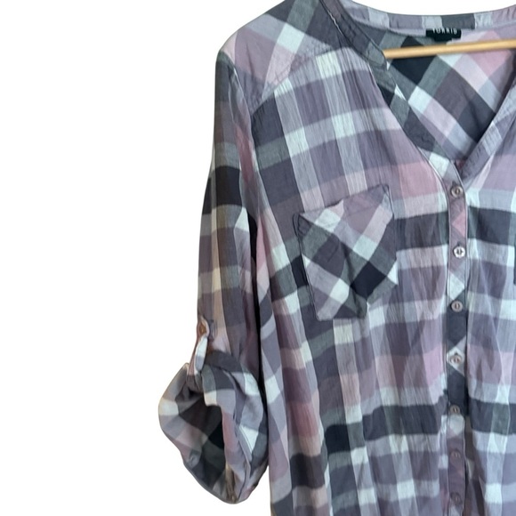 Torrid Windowpane Plaid Popover Shirt Women’s 4X 3/4 Roll Tab Sleeves Country - Picture 7 of 13